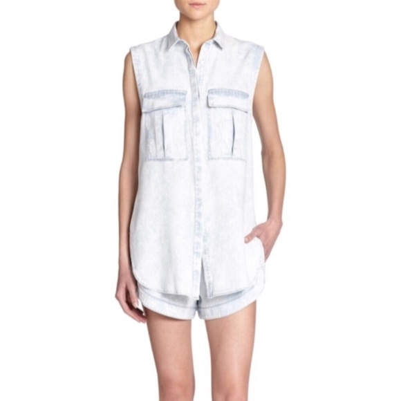 Helmut Lang acid wash denim button up tank top - Picture 2 of 5